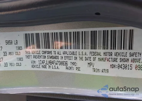 2015 Jeep Cherokee Sport из США, поврежденный, VIN 1C4PJLAB4FW730836